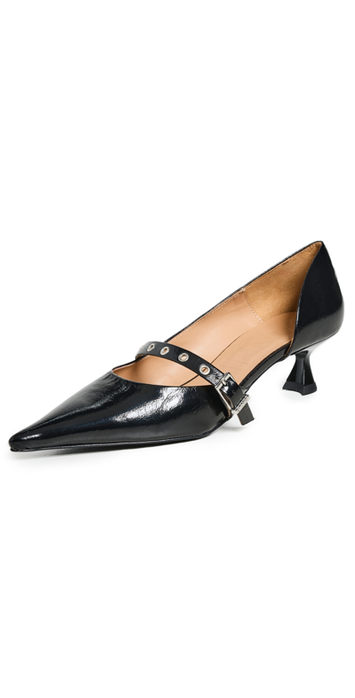 Ganni Feminine Buckle Kitten Heel Pumps Black 40