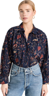 APIECE APART KIRA BUTTON UP BLOUSE INDIGO JARDIN BLOCK PRINT