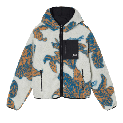 Pre-owned Stussy Floral Sherpa Hood Jacket 'bone' In Cream