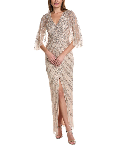 Aidan Mattox Fully Beaded Column Gown In Pink