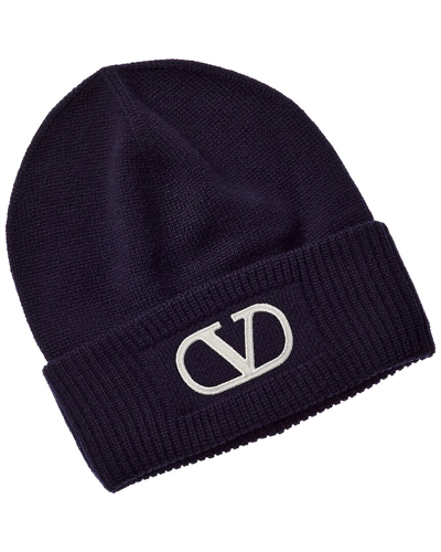 Valentino Garavani Vlogo Wool Beanie In Blue