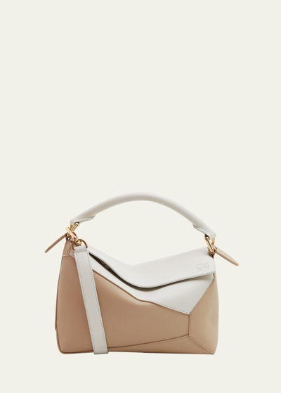 Loewe Small Puzzle Bicolor Shoulder Bag In Soft White/paper