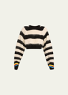 CHRISTOPHER JOHN ROGERS BRUSHED STRIPED CROP WOOL SWEATER
