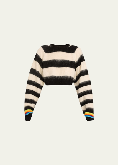 Christopher John Rogers Brushed Striped Crop Wool Sweater In Black Multi