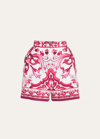 DOLCE & GABBANA MAJOLICA-PRINT PLEATED POPLIN SHORTS