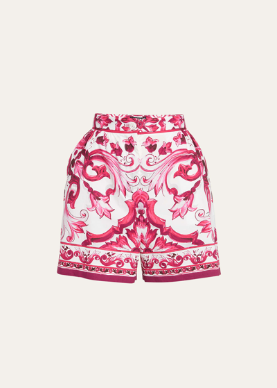 Dolce & Gabbana Majolica-print Cotton Shorts In Red