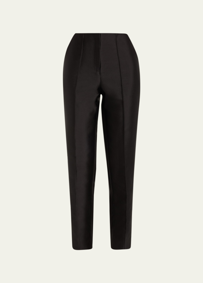 Christopher John Rogers Pleated Wool-blend Cigarette Trousers In Black