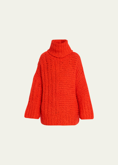 Christopher John Rogers Giant Hand-knit Turtleneck Sweater In Crawfish