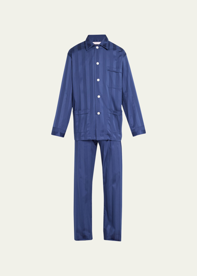 Derek Rose Men's Lingfield Two-piece Long Pajama Set In Navy