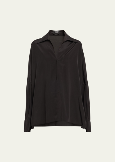 Tom Ford V-neck Crepe Silk Blouse In Black