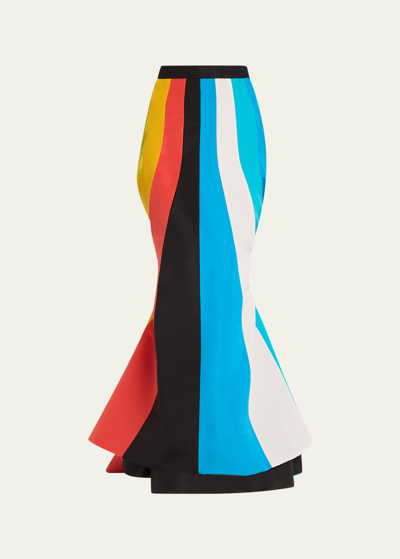 Christopher John Rogers Colourblock Tie-back Trumpet Maxi Skirt In Rainbow Multi