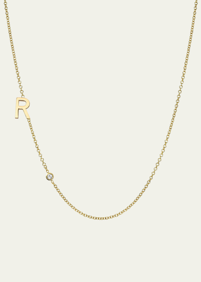 Zoe Lev Jewelry 14k Gold Asymmetrical Initial And Bezel Diamond Necklace