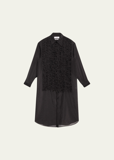 Christopher John Rogers Oversize Semi-sheer Ruffle Shirtdress In Black