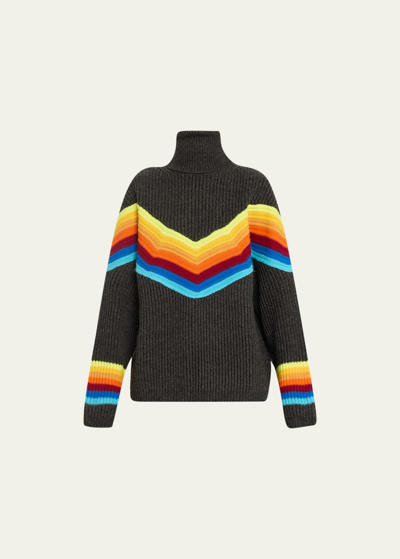Christopher John Rogers Oversized Rainbow Chevron Turtleneck Wool Sweater In Kohl Multi