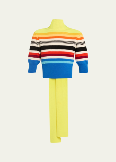 Christopher John Rogers Stripe Scarf-neck Crop Wool Sweater In Yellowcake Multi