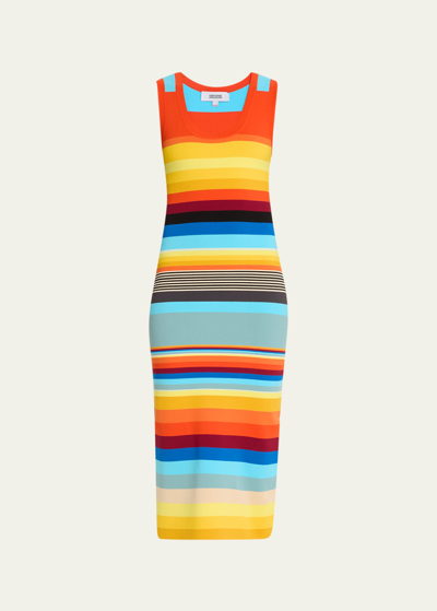 Christopher John Rogers Striped Scoop-neck Midi Tank Dress In Orange