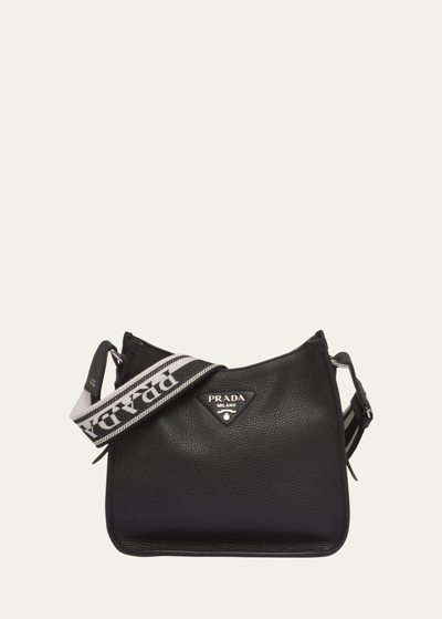 Prada Daino Leather Shoulder Bag In F0002 Nero