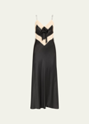 Loveshackfancy Serita Lace-trim Silk Maxi Slip Dress In Black