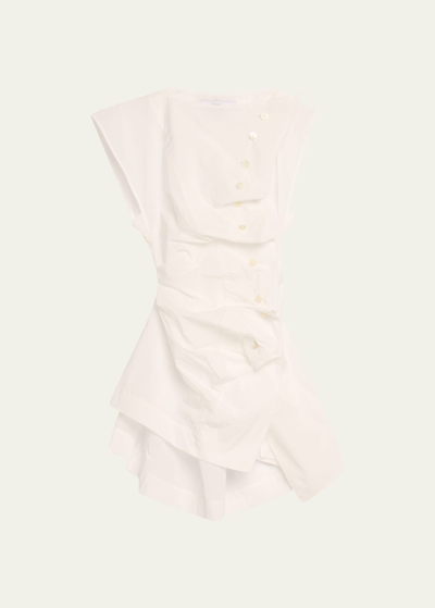 Christopher John Rogers Pleated Button-front Blouse With Lace-up Back In White