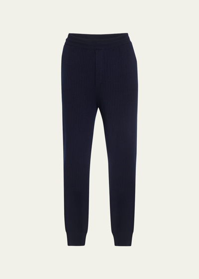Lisa Yang Men's Theo Ribbed Cashmere Lounge Pants In Navy