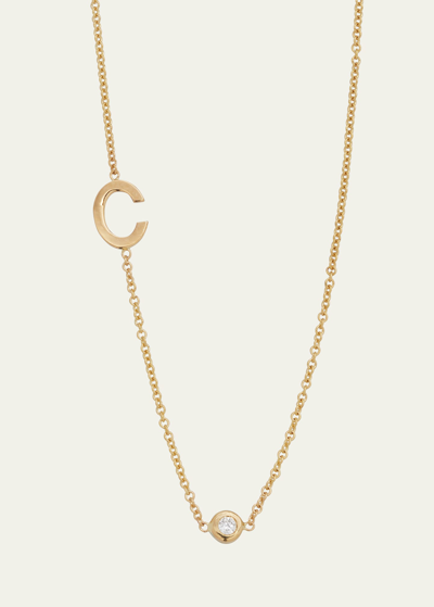 Zoe Lev Jewelry 14k Gold Asymmetrical Initial And Bezel Diamond Necklace