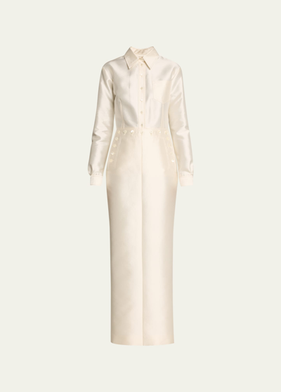 Christopher John Rogers Sailor Back Lace-up Shirtdress In Ivory