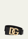 Dolce & Gabbana Men's Dg-logo Leather Buckle Belt In Black/gold