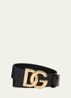 Dolce & Gabbana Dolce&gabbana Black Belt With Rutenium Dg Plaque In Black