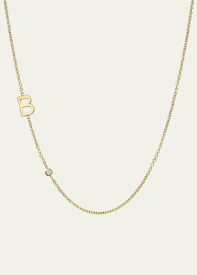 Zoe Lev Jewelry 14k Gold Asymmetrical Initial And Bezel Diamond Necklace