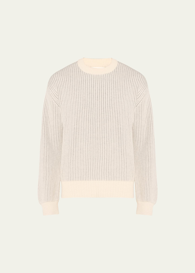 Lisa Yang Men's Two-tone Ribbed Cashmere Sweater In Dove Grey/cream D