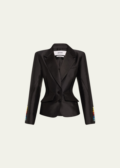 Christopher John Rogers Tailored Tuxedo Jacket With Pleated Back In Black