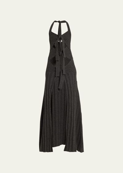 Christopher John Rogers Triple Tie-front Ribbed Maxi Top In Black