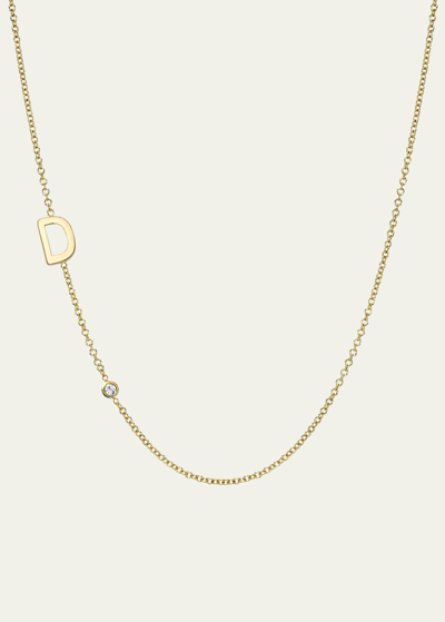 Zoe Lev Jewelry 14k Gold Asymmetrical Initial And Bezel Diamond Necklace