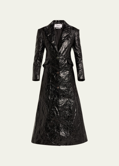 Christopher John Rogers Crinkled Trench Coat With Lace-back Detail In Black