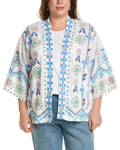 Johnny Was Oriel Open-front Floral-embroidered Kimono In White