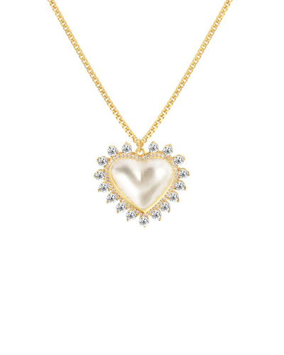 GABI RIELLE GABI RIELLE 14K OVER SILVER PEARL CZ PEARLHEART HALO NECKLACE