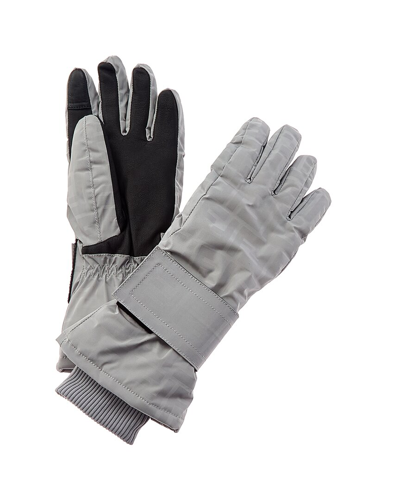 Fendi Ff Leather-trim Gloves In Grey