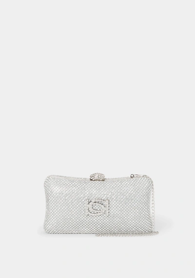 Bebe Dianna Hardshell Diamond Clutch In Silver,white