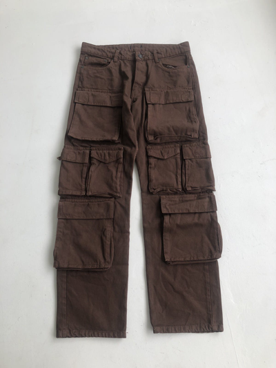 Pre-owned 20471120 X Avant Garde Japanese Brown Multi Pocket Cargo Jeans / Travis Scott Style