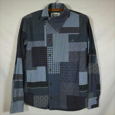 Pre-owned Vivienne Westwood Asymmetrical Orb Patchwork Button Shirt In Blue