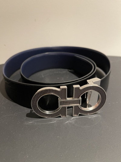 Pre-owned Ferragamo Black Blue Reversible Belt