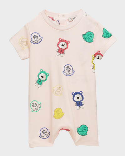 Moncler Boy's Graphic Bear Motif Coverall In Pink