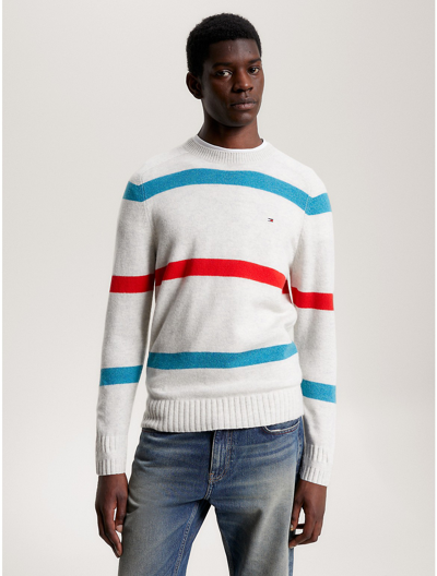 Tommy Hilfiger Stripe Merino Wool Sweater In Oatmeal Heather/ Stripe