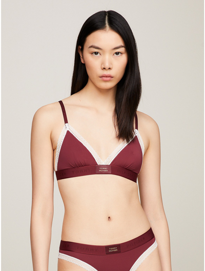 Tommy Hilfiger Tommy Logo Unlined Triangle Bralette In Deep Rouge