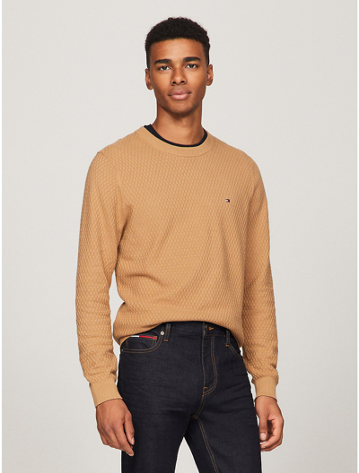 Tommy Hilfiger Solid Textured Crewneck Sweater In Pinecone Tan