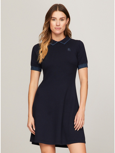 Tommy Hilfiger Cotton Cashmere Blend Polo Sweater Dress In Navy