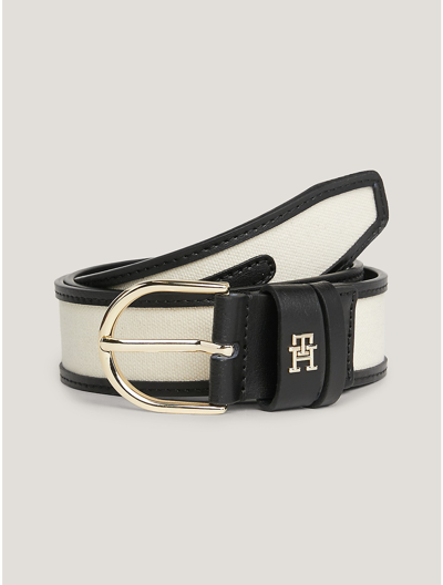 Tommy Hilfiger Th Logo Contrast Trim Belt In White Clay/black