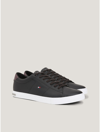 Tommy Hilfiger Low Cut Logo Leather Mix Sneaker In Black
