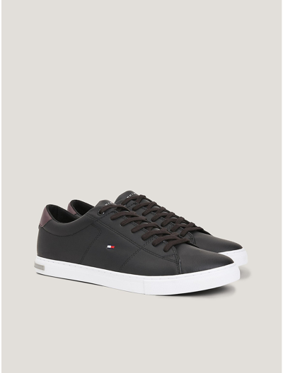 Tommy Hilfiger Low Cut Logo Leather Mix Sneaker In Black