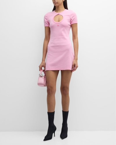 Courrèges Circle Cutout Short-sleeve Dry Jersey Mini Dress In Candy Pink